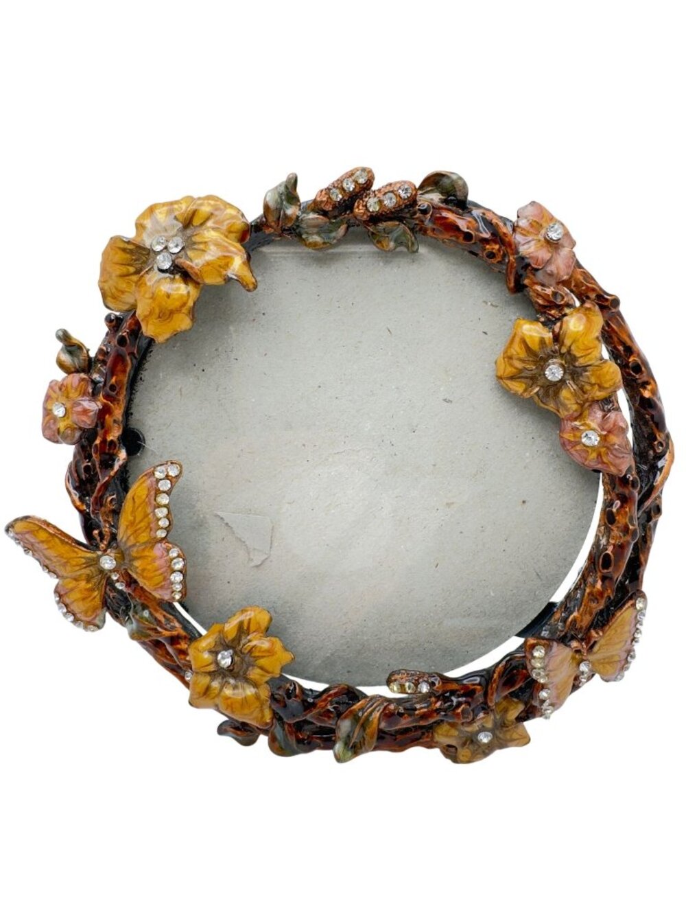 Vtg The Bombay Company Floral Butterfly Jeweled Round Frame Rhinestones READ